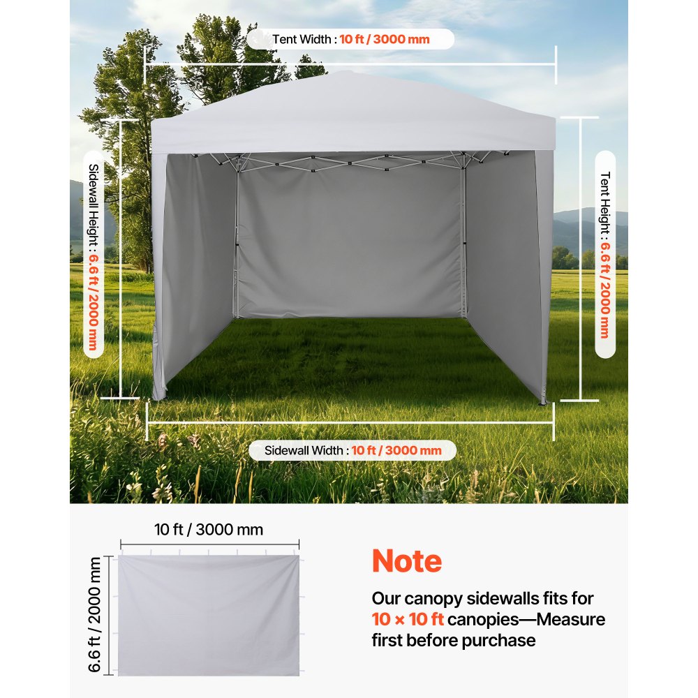VEVOR Canopy Sidewalls, Fit for 10 x 10 ft Pop Up Canopy Tent, Tent Side Walls with Waterproof and Sunlight Protection Layer for Outdoor Event Tents, Vendor Booths, Camping (3 Sidewalls Only, White)