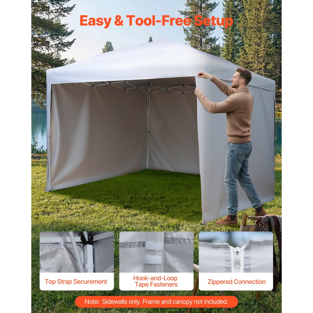 VEVOR Canopy Sidewalls, Fit for 10 x 10 ft Pop Up Canopy Tent, Tent Side Walls with Waterproof and Sunlight Protection Layer for Outdoor Event Tents, Vendor Booths, Camping (3 Sidewalls Only, White)