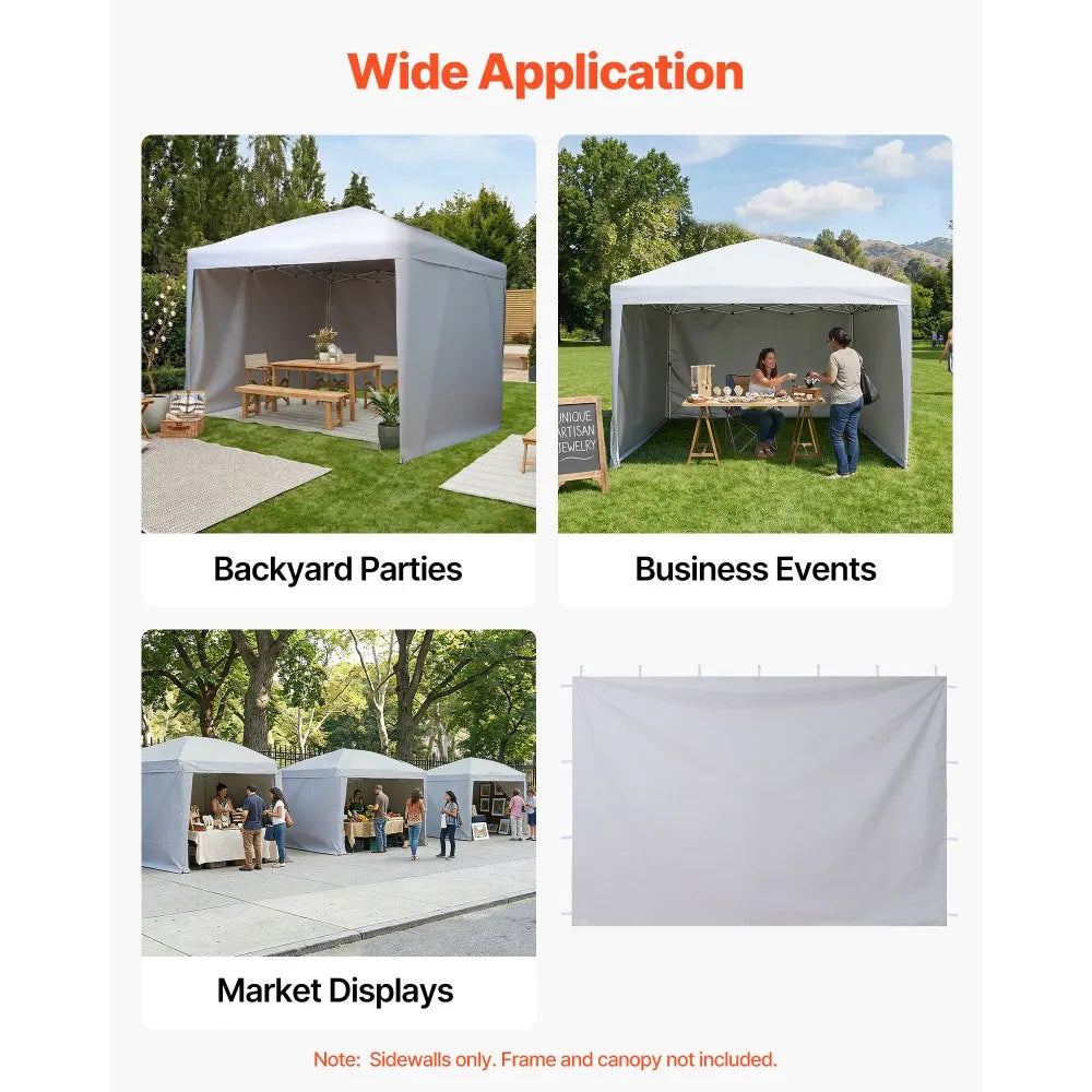 VEVOR Canopy Sidewalls, Fit for 10 x 10 ft Pop Up Canopy Tent, Tent Side Walls with Waterproof and Sunlight Protection Layer for Outdoor Event Tents, Vendor Booths, Camping (3 Sidewalls Only, White)