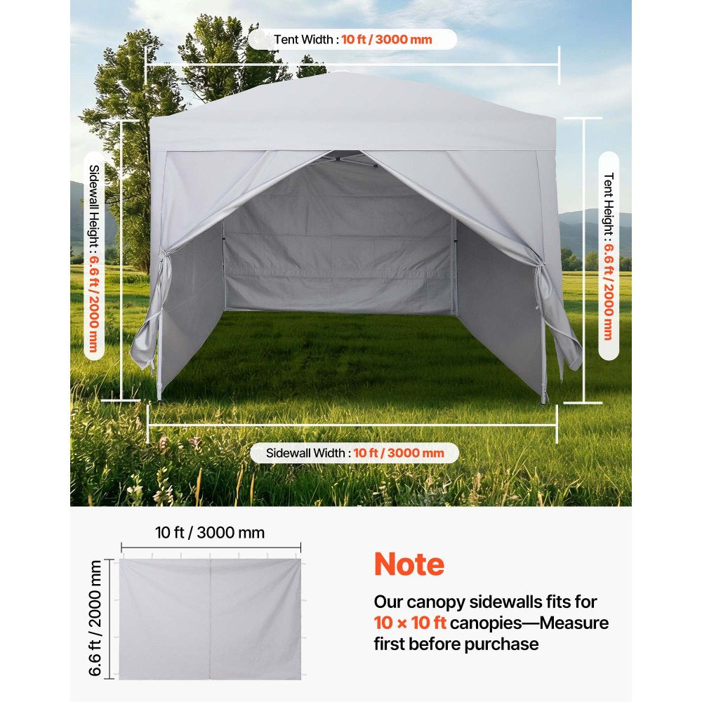 VEVOR Canopy Sidewalls, Fit for 10 x 10 ft Pop Up Canopy Tent, Tent Side Walls with Waterproof and Sunlight Protection Layer for Outdoor Event Tents, Vendor Booths, Camping (4 Sidewalls Only, White)