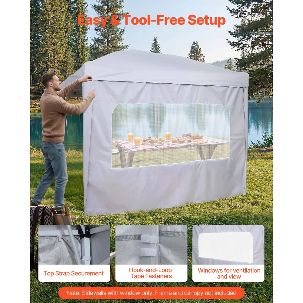VEVOR Canopy Sidewalls, Fit for 10 x 10 ft Pop Up Canopy Tent, Tent Side Walls with Waterproof and Sunlight Protection Layer for Outdoor Event Tents, Vendor Booths, Camping (4 Sidewalls Only, White)