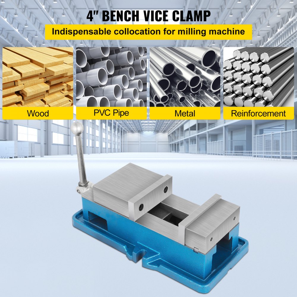 VEVOR Non Swivel Milling Lockdown Vise 4 Inch Precision Bench Clamp 100mm Width Drill Press Clamp 4 Inch Jaw Opening  for Finishing Milling Machines Drilling Machines Precision Parts