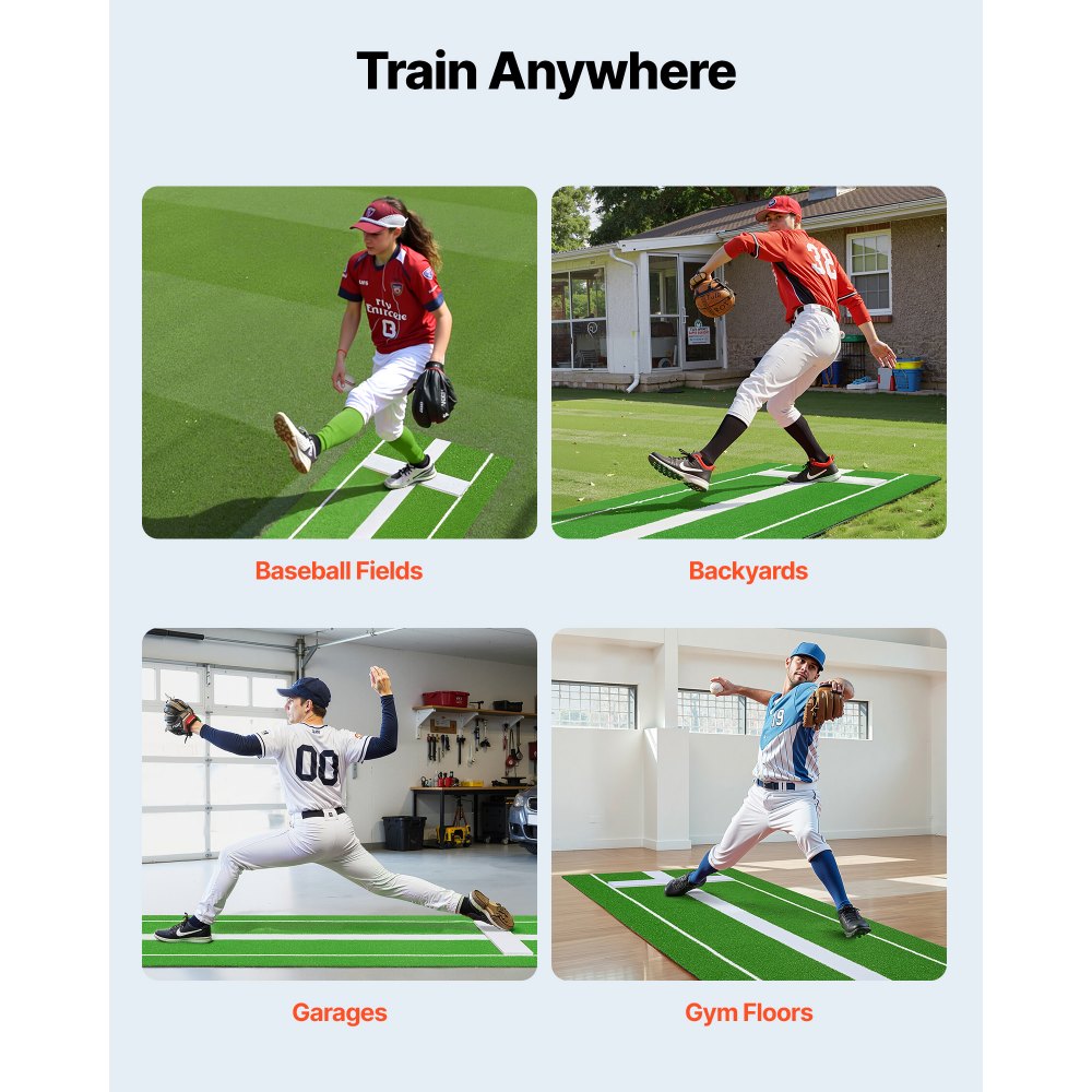VEVOR Softball Pitching Mat, 10x3 ft Baseball Pitching Rubber Mound, Antifade Turf and Antislip Foam Backing Portable Training Aid, Fastpitch Equipment for Pitchers Indoor Outdoor Practice, Green