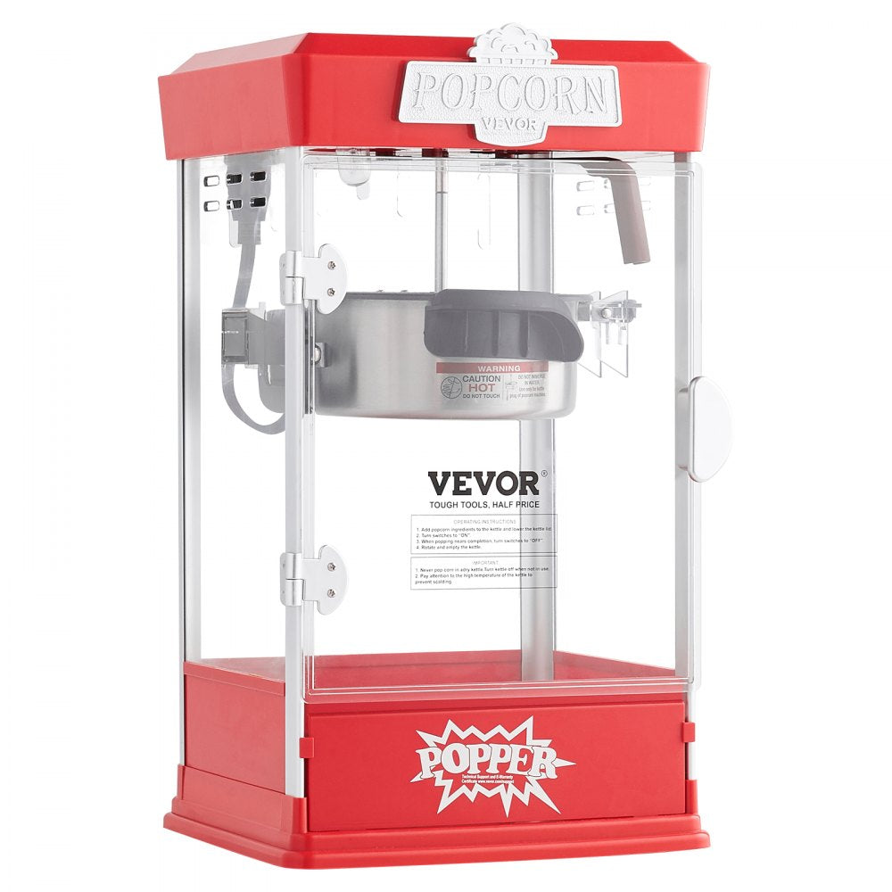 VEVOR Popcorn Maker, 480W Popcorn Popper Machine, 4 Oz Kettle Makes 1.5 Gallon per Batch, Tabletop Popcorn Maker, Includes 3 Scoops, Movie Theater Style, Red