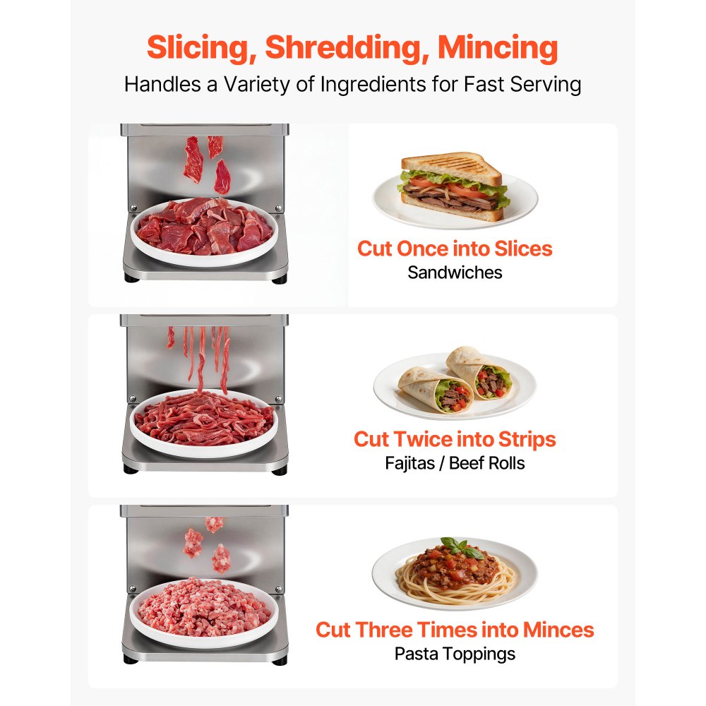 VEVOR Meat Cutting Machine, 850W Commercial Slicer, 5mm Heavy Duty Stainless Steel Blade Shredder for Boneless Meat Soft Vegetables, Electric Food Slicers for Kitchen Restaurant Supermarket