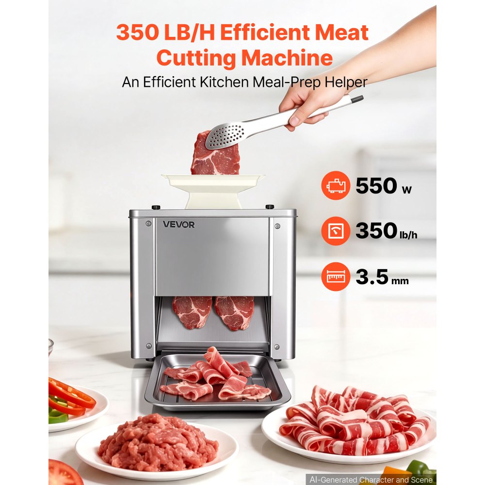 VEVOR Meat Cutting Machine, 350 Lb/H 550W Meat Slicer, 3.5mm Blade Shredder for Kitchen, Restaurant, and Supermarket, 3.5mm Heavy Duty Stainless Steel Blade Shredder, Electric Commercial Food Slicers