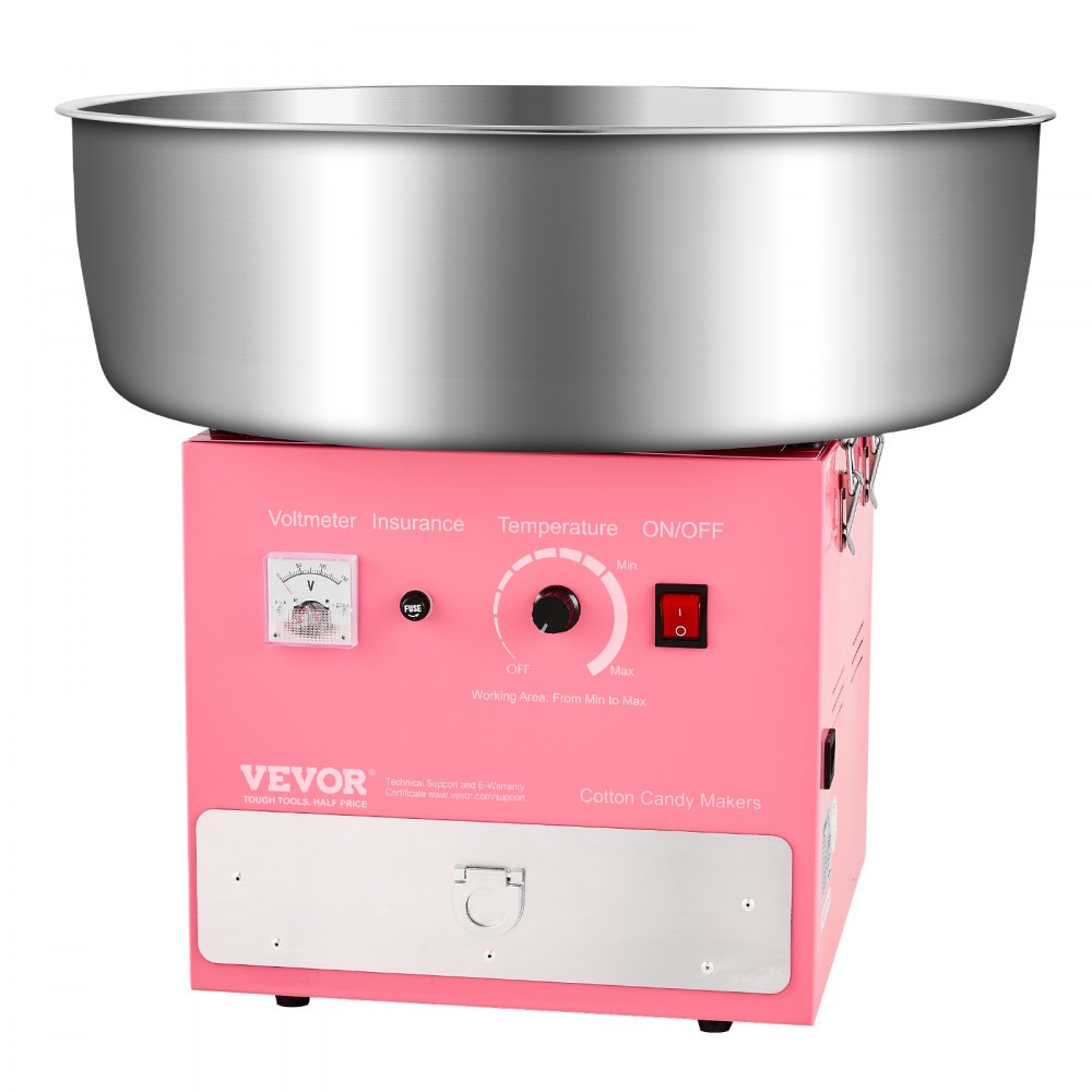 VEVOR Electric Cotton Candy Machine, 1000W Commercial Candy Floss Maker with 20.5 in Stainless Steel Bowl, Sugar Scoop, and Drawer, Easy Home Use, Perfect for Kids Birthday, Family Party, Pink