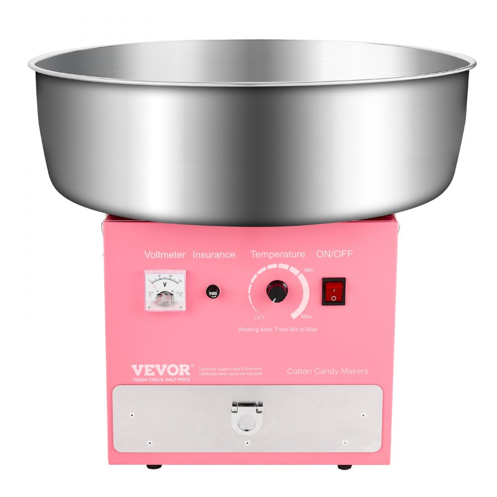 VEVOR Electric Cotton Candy Machine, 1000W Commercial Candy Floss Maker with 20.5 in Stainless Steel Bowl, Sugar Scoop, and Drawer, Easy Home Use, Perfect for Kids Birthday, Family Party, Pink