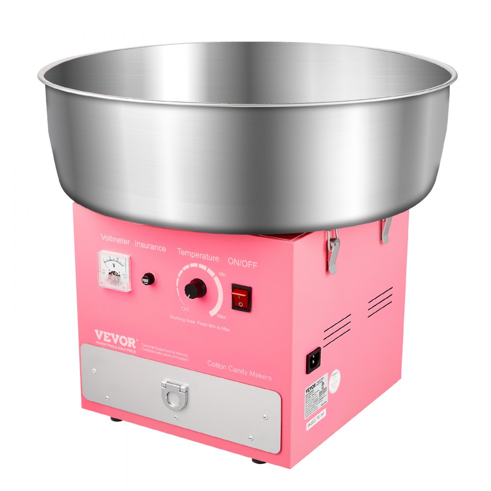 VEVOR Electric Cotton Candy Machine, 1000W Commercial Candy Floss Maker with 20.5 in Stainless Steel Bowl, Sugar Scoop, and Drawer, Easy Home Use, Perfect for Kids Birthday, Family Party, Pink