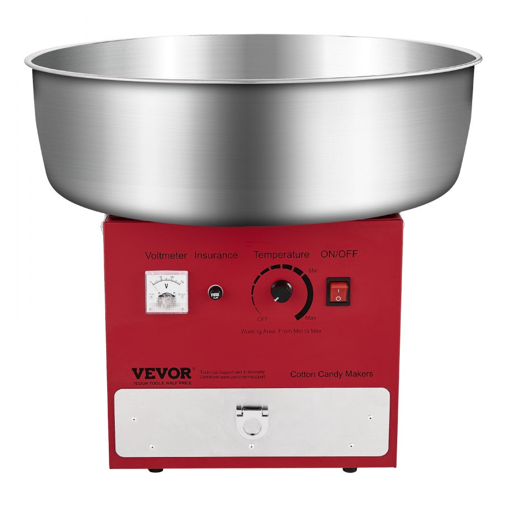 VEVOR Electric Cotton Candy Machine, 1000W Commercial Candy Floss Maker with 20.5 in Stainless Steel Bowl, Sugar Scoop, and Drawer, Easy Home Use, Perfect for Kids Birthday, Family Party, Red