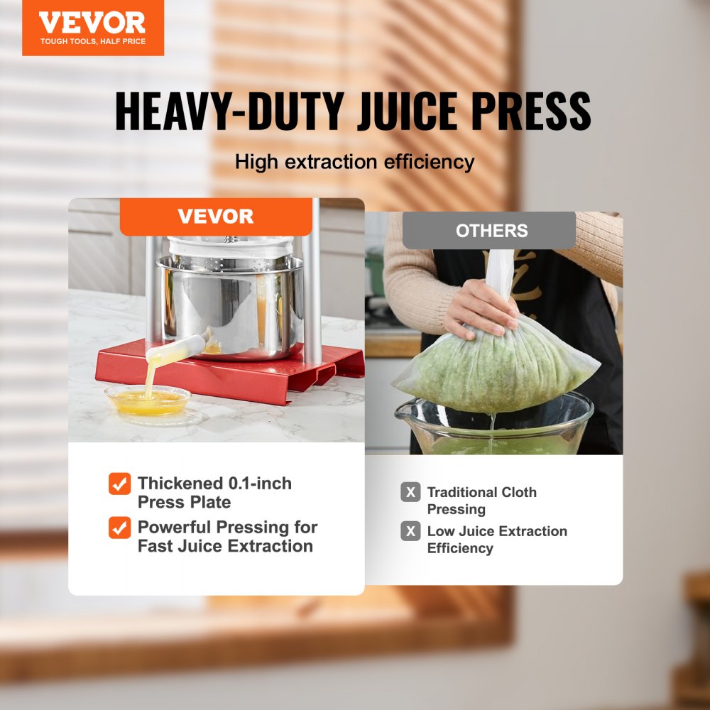 VEVOR Fruit Wine Press, 0.88 Gallon/3.36L, 2 Stainless Steel Barrels, Manual Juice Maker, Cider Apple Grape Tincture Vegetables Honey Olive Oil Making Press with T-Handle for Outdoor, Kitchen and Home