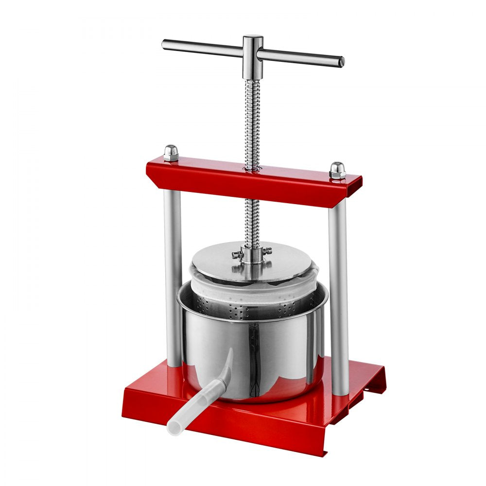 VEVOR Fruit Wine Press, 0.88 Gallon/3.36L, 2 Stainless Steel Barrels, Manual Juice Maker, Cider Apple Grape Tincture Vegetables Honey Olive Oil Making Press with T-Handle for Outdoor, Kitchen and Home
