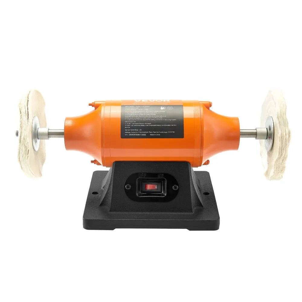 VEVOR 1/2HP Bench Buffer Polisher, 6-inch Bench Polishing Buffing Machine, 3450RPM Single Speed Benchtop Polisher with 2PCS Cloth Wheels & Cast Iron Base for Metal, Jewelry, Wood Polishing