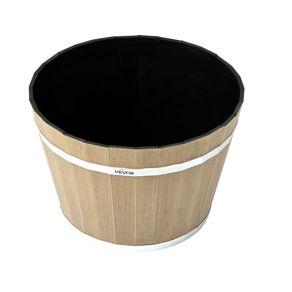 VEVOR Plant Pots, 4 Pack 11.81 inch Whiskey Barrel Planters with Drainage Holes, Large Outside Plastic Decoration Flower Pot Imitation Wine Barrel Design for Indoor Outdoor Garden Home Plants, Brown