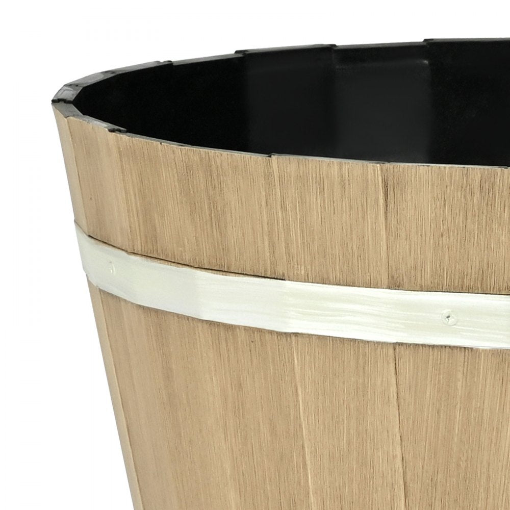 VEVOR Plant Pots, 4 Pack 11.81 inch Whiskey Barrel Planters with Drainage Holes, Large Outside Plastic Decoration Flower Pot Imitation Wine Barrel Design for Indoor Outdoor Garden Home Plants, Brown