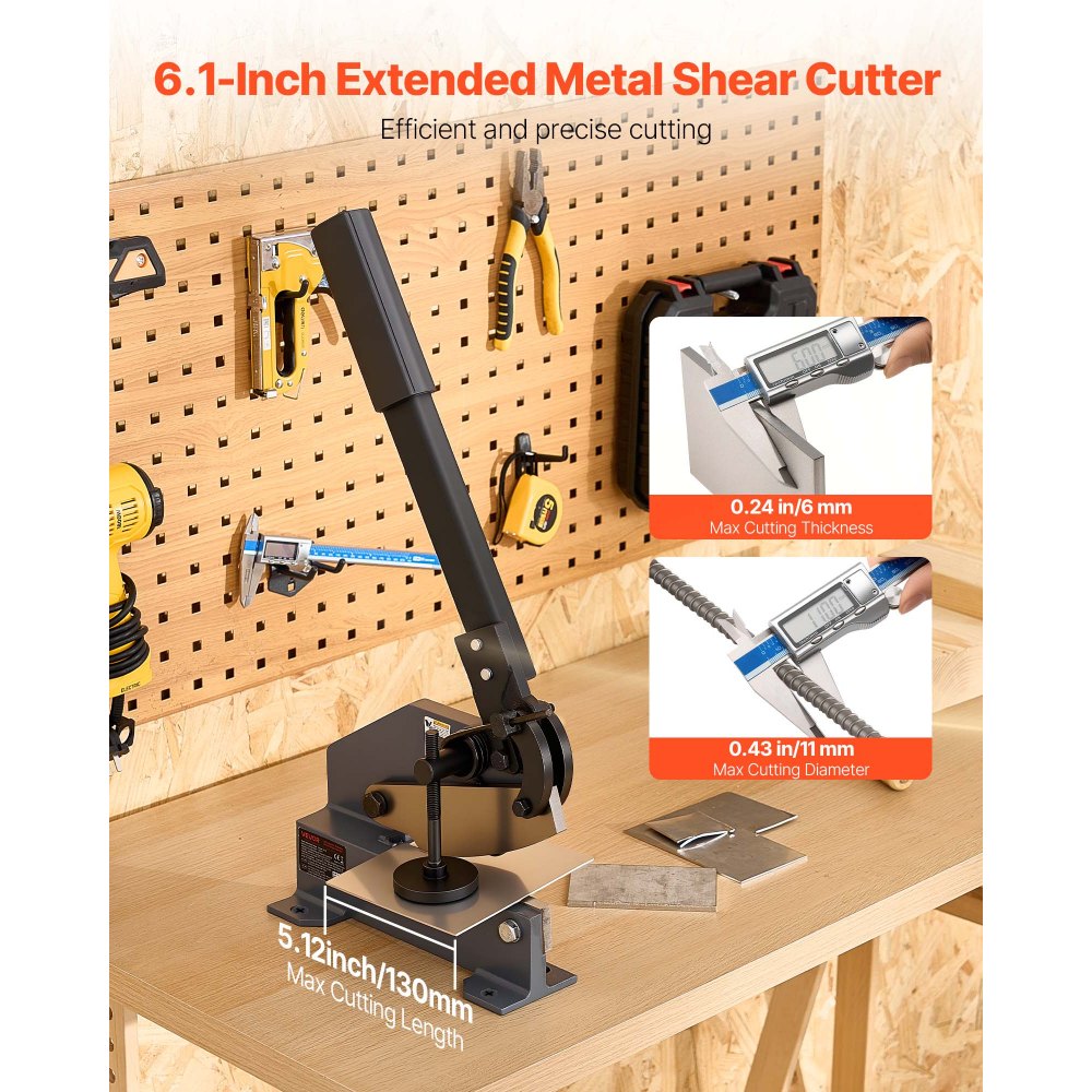 VEVOR Sheet Metal Shear, 6 in Manual Hand Plate Shear, Heavy Duty Mounting Type Sheet Cutter with Solid Steel Frame, High Precision, Extended Handle for Cutting Steel, Copper, Rebar, and Aluminum