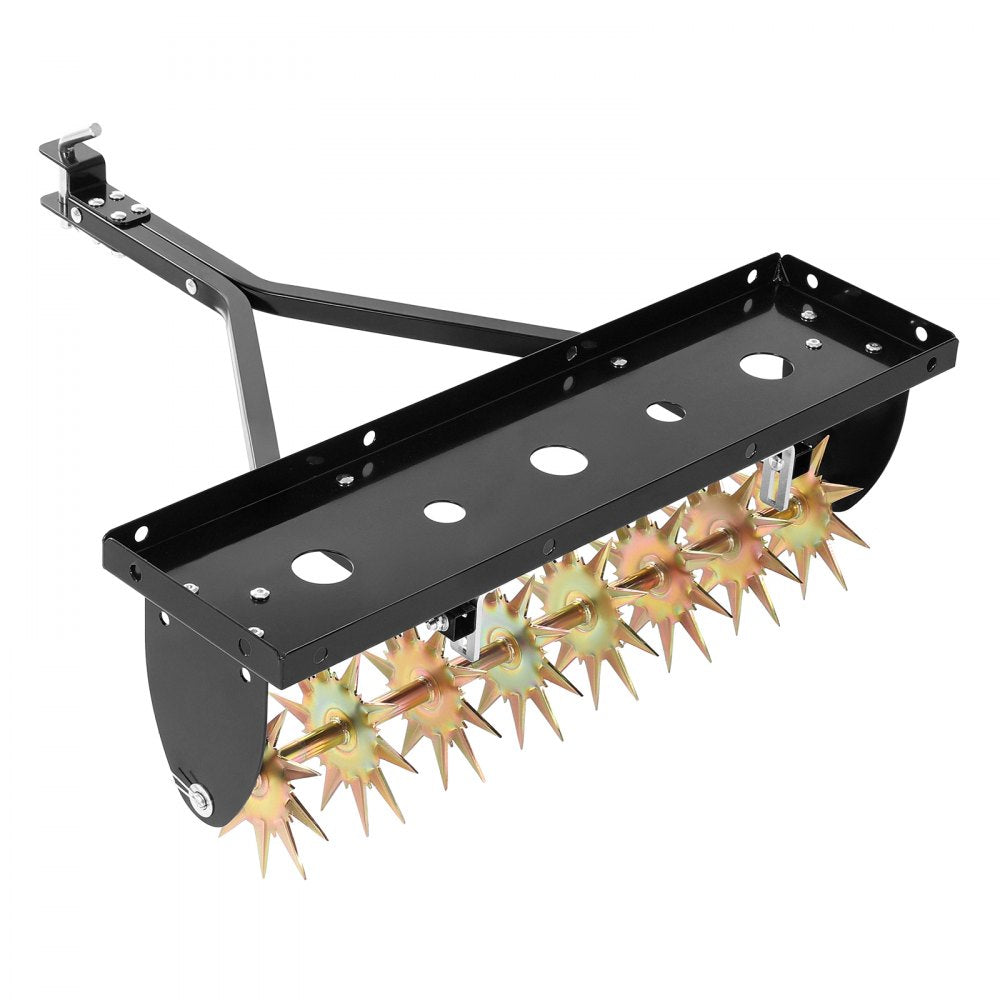 VEVOR Tow Behind Plug Aerator, 32 in Lawn Spike Aerator with Universal Hitch, Heavy Duty & Rust-Resistant, Pull Behind Spike Aerator Tool with Folded Edge Tray, for Farmland & Garden Tractors