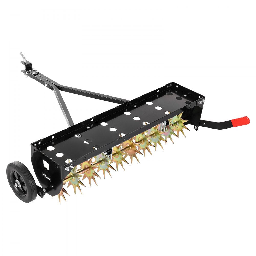 VEVOR Tow Behind Plug Aerator, 40 in Lawn Spike Aerator with Universal Hitch, 150lbs Weight Capacity, Heavy Duty  & Rust-Resistant, Pull Behind Aeration Tool with Tray for Farmland & Garden Tractors