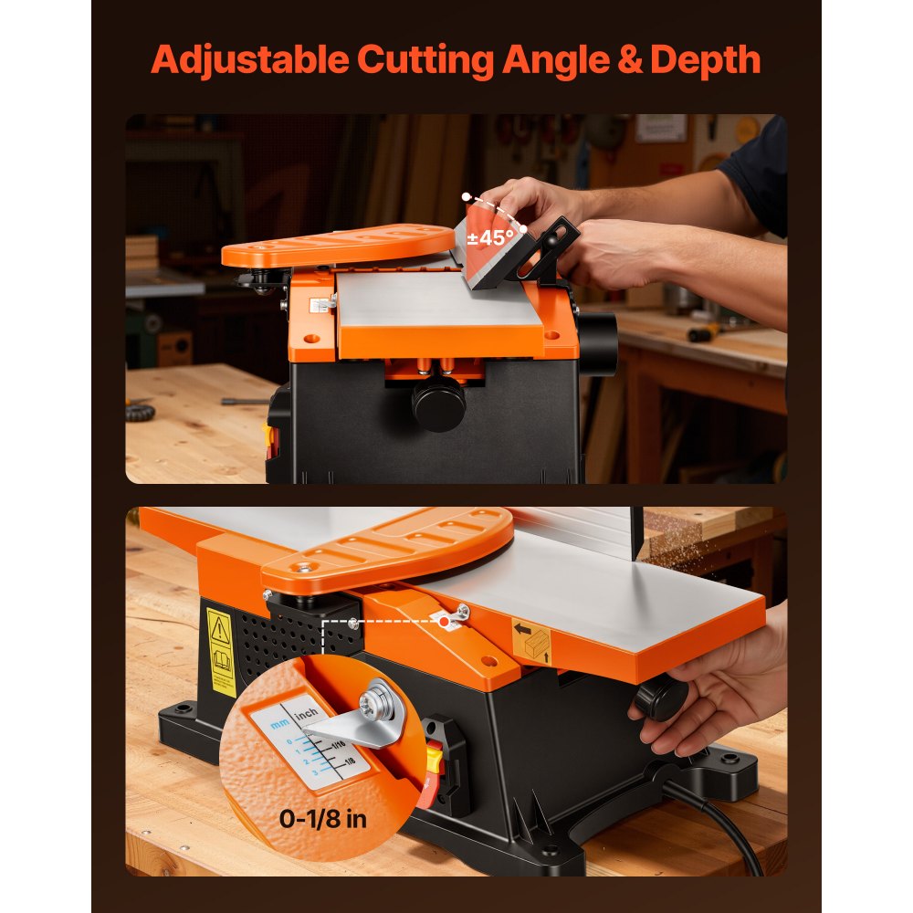 VEVOR Benchtop Jointer, 6 in, 2 HP 12000 RPM Bench Top Wood Jointer, with Straight Cutterhead, 2 HSS Blades, 6 x 23 in Cast Aluminum Table, Up to 1/8 in Depth, Adjustable Fence, for Woodworking DIY