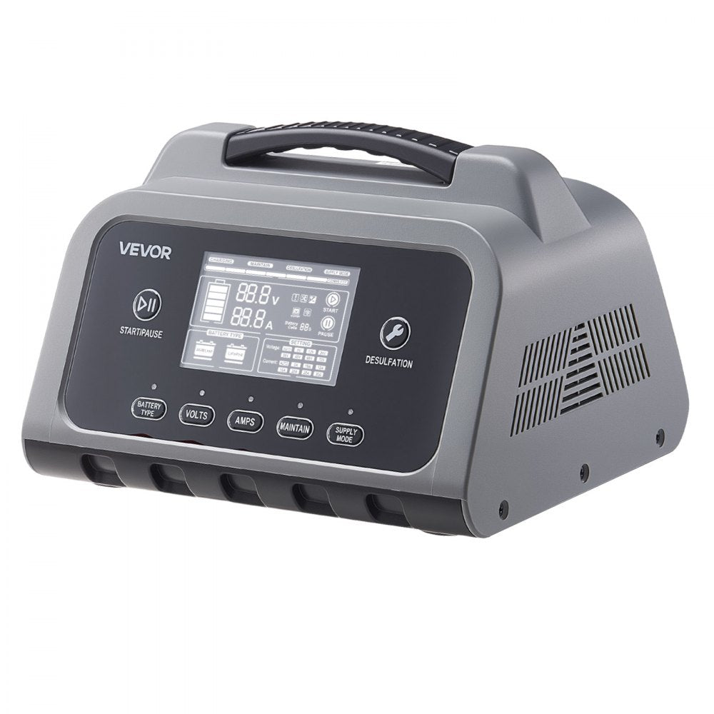 VEVOR Smart Battery Charger, 16A, 6V 12V 24V 36V 48V 60V 72V Lithium LiFePO4 Lead-Acid (Gel/AGM) Car Battery Charger, with LCD Display, Trickle Charging Maintainer Desulfator, for Car Boat Motorcycle