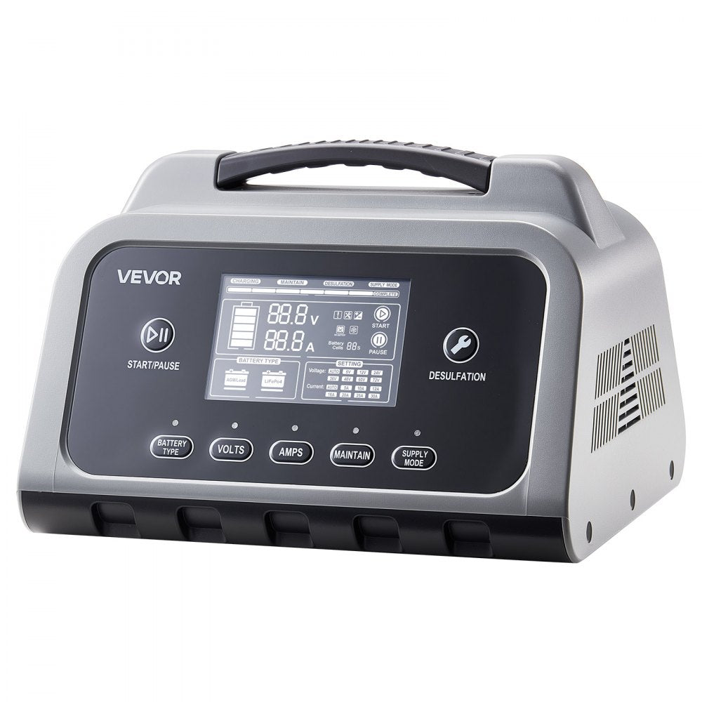 VEVOR Smart Battery Charger, 25A, 6V 12V 24V Lithium LiFePO4 Lead-Acid (Gel/AGM) Car Battery Charger, with LCD Display, Trickle Charging Maintainer Desulfator, for Car, Boat, Motorcycle, Lawn Mowers