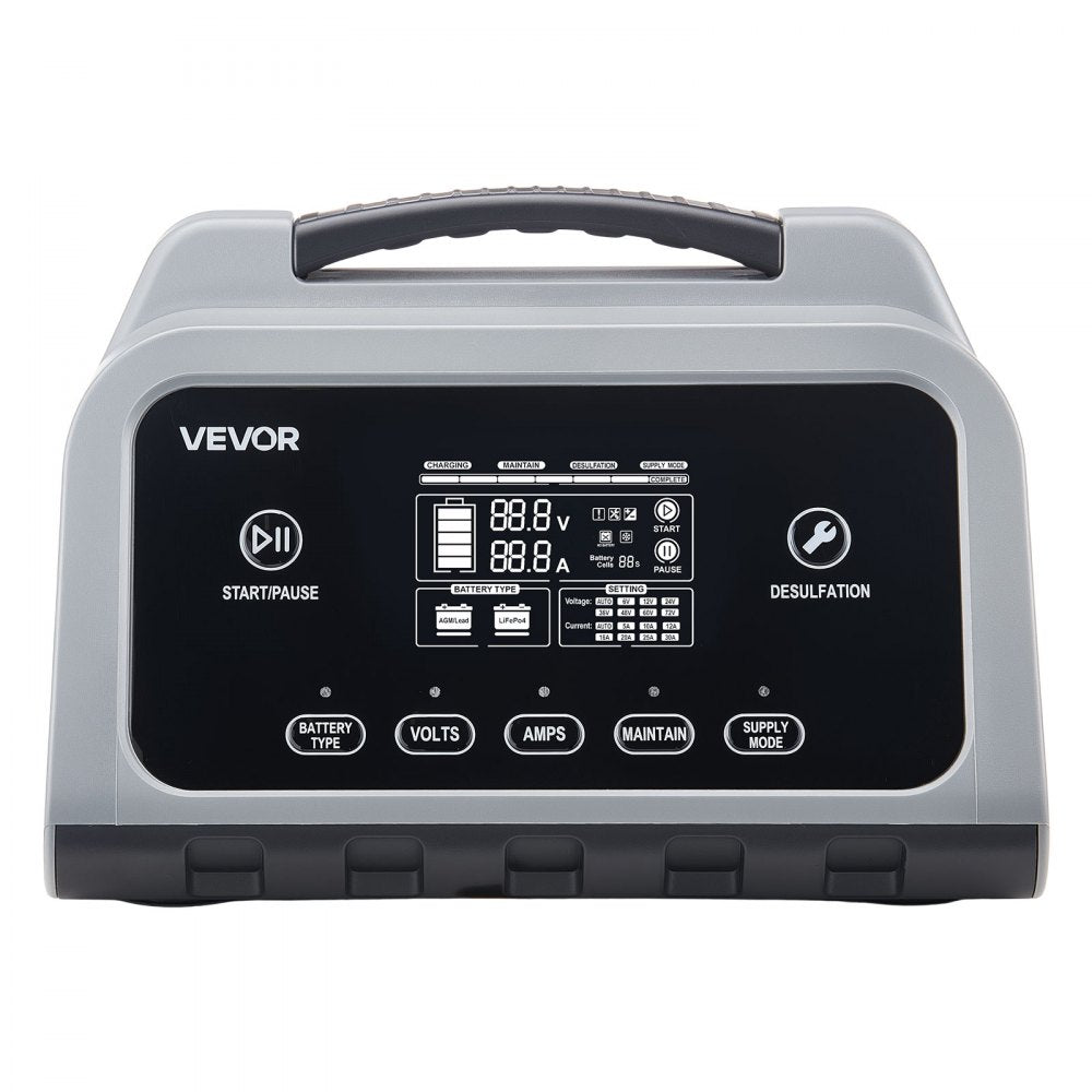 VEVOR Smart Battery Charger, 25A, 6V 12V 24V Lithium LiFePO4 Lead-Acid (Gel/AGM) Car Battery Charger, with LCD Display, Trickle Charging Maintainer Desulfator, for Car, Boat, Motorcycle, Lawn Mowers