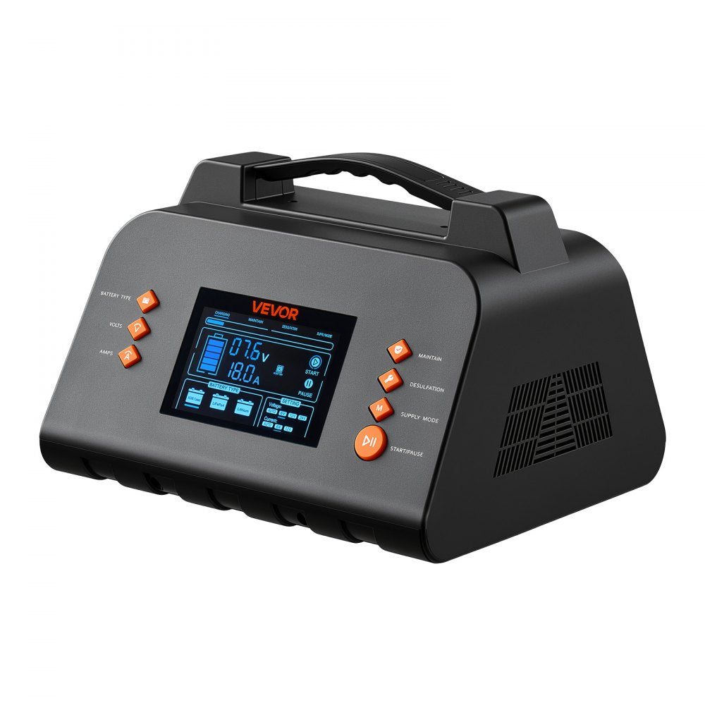 VEVOR Smart Battery Charger 25A 6V 12V 24V for Lithium LiFePO4 Lead-Acid, Compatible with Cars Motorcycles Mid-Size RVs, Trickle Charging Maintainer Desulfator, Charger with 3.8 Inch LCD Display