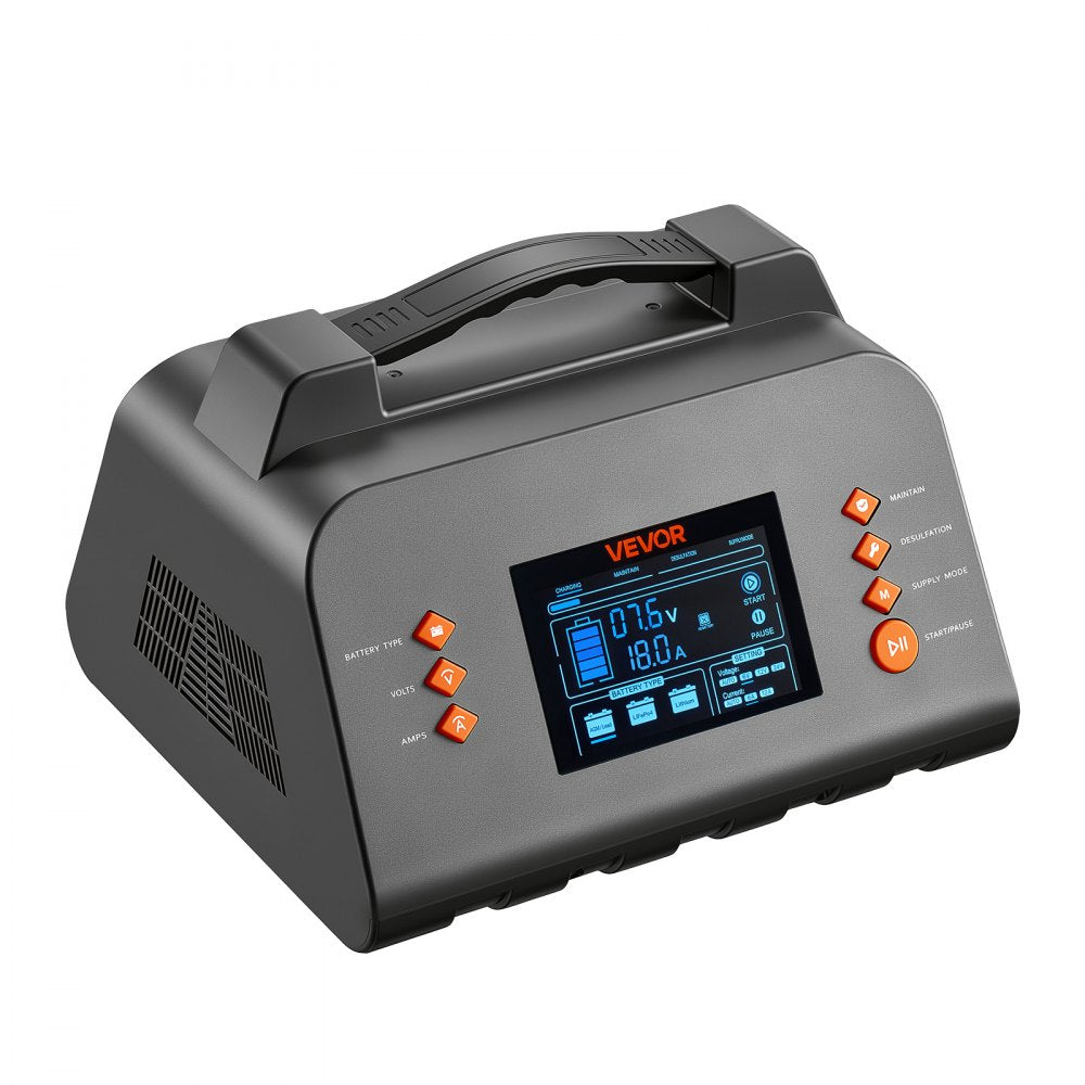 VEVOR Smart Battery Charger 25A 6V 12V 24V for Lithium LiFePO4 Lead-Acid, Compatible with Cars Motorcycles Mid-Size RVs, Trickle Charging Maintainer Desulfator, Charger with 3.8 Inch LCD Display