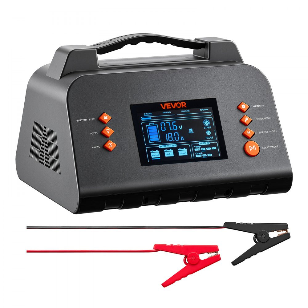 VEVOR Smart Battery Charger 25A 6V 12V 24V for Lithium LiFePO4 Lead-Acid, Compatible with Cars Motorcycles Mid-Size RVs, Trickle Charging Maintainer Desulfator, Charger with 3.8 Inch LCD Display