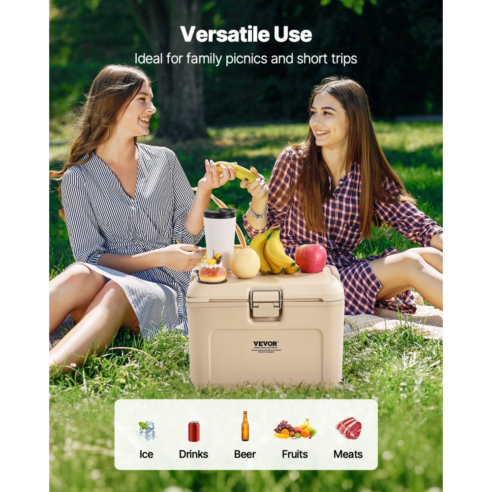VEVOR Portable Cooler, 16.5 QT Hard Cooler with Ice Retention, Heavy-Duty Handles and Cup Holder, Lightweight Rigid Material Insulated Portable Cooler, Suitable for Family Picnics and Short Trips