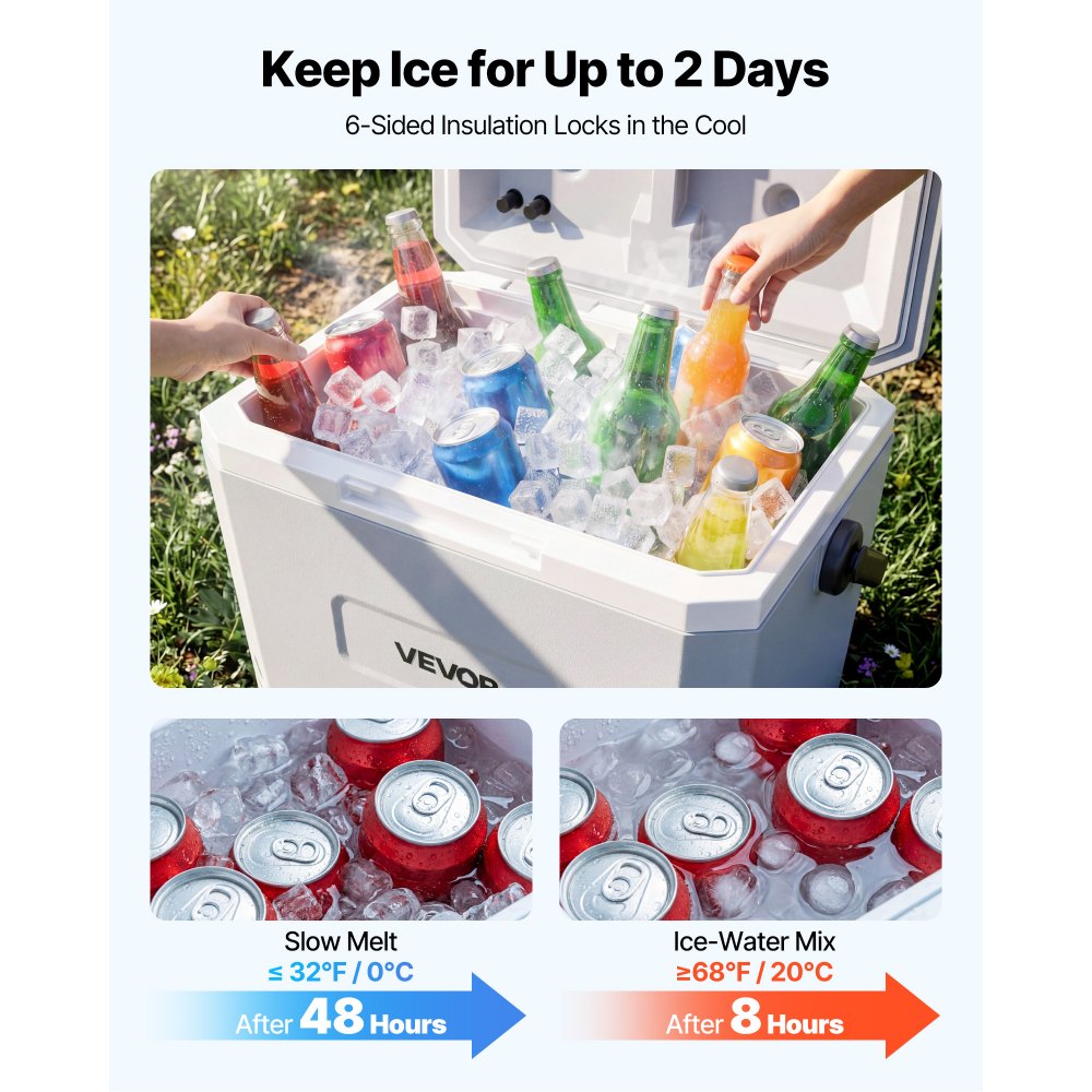 VEVOR Hard Cooler, 24QT Portable Cooler, Leak-Resistant Coolbox Keeps Contents Cool for 48 Hours, Insulated Chests with Ice Retention and Heavy-Duty Handle, Ultra-Light for Camping, Concerts, Sports