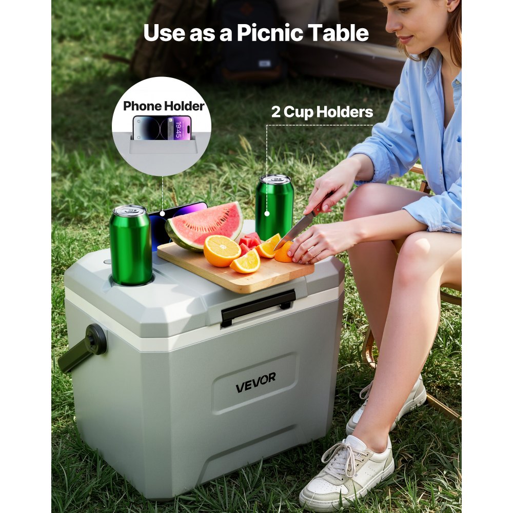 VEVOR Hard Cooler, 24QT Portable Cooler, Leak-Resistant Coolbox Keeps Contents Cool for 48 Hours, Insulated Chests with Ice Retention and Heavy-Duty Handle, Ultra-Light for Camping, Concerts, Sports