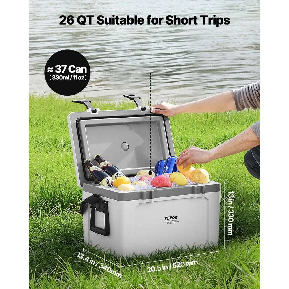 VEVOR Portable Cooler, 26 QT Hard Cooler with Ice Retention, Heavy-Duty Handles and Strap, Lightweight Rigid Material Insulated Portable Cooler, Suitable for Family Picnics and Short Trips