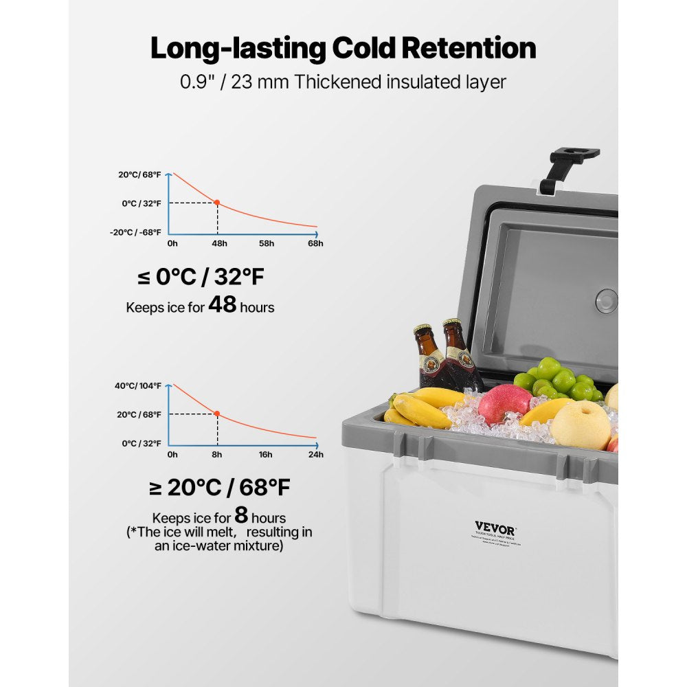 VEVOR Portable Cooler, 26 QT Hard Cooler with Ice Retention, Heavy-Duty Handles and Strap, Lightweight Rigid Material Insulated Portable Cooler, Suitable for Family Picnics and Short Trips