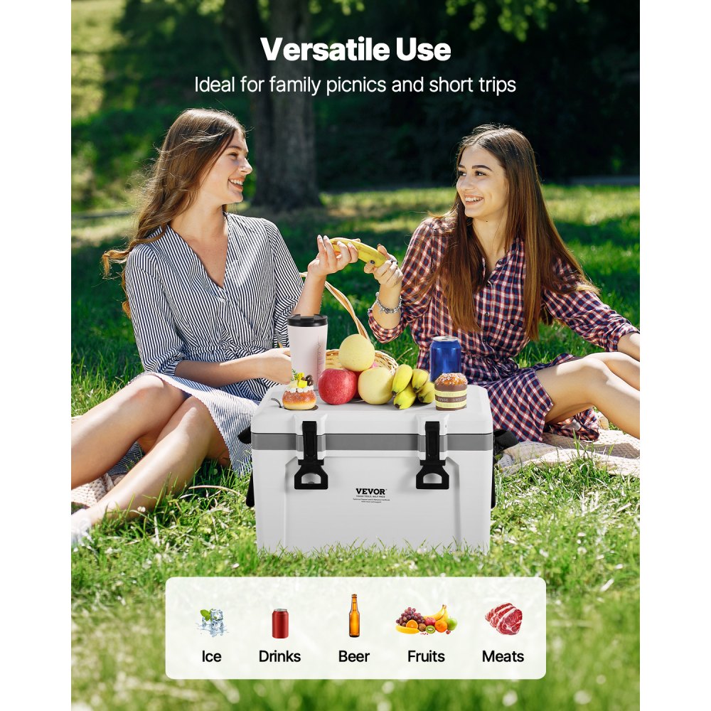 VEVOR Portable Cooler, 26 QT Hard Cooler with Ice Retention, Heavy-Duty Handles and Strap, Lightweight Rigid Material Insulated Portable Cooler, Suitable for Family Picnics and Short Trips