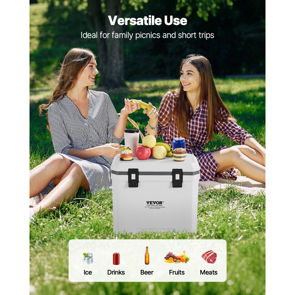 VEVOR Portable Cooler, 38 QT Hard Cooler with Ice Retention, Heavy-Duty Handles and Cup Holder, Lightweight Rigid Material Insulated Portable Cooler, Suitable for Family Picnics and Long Trips