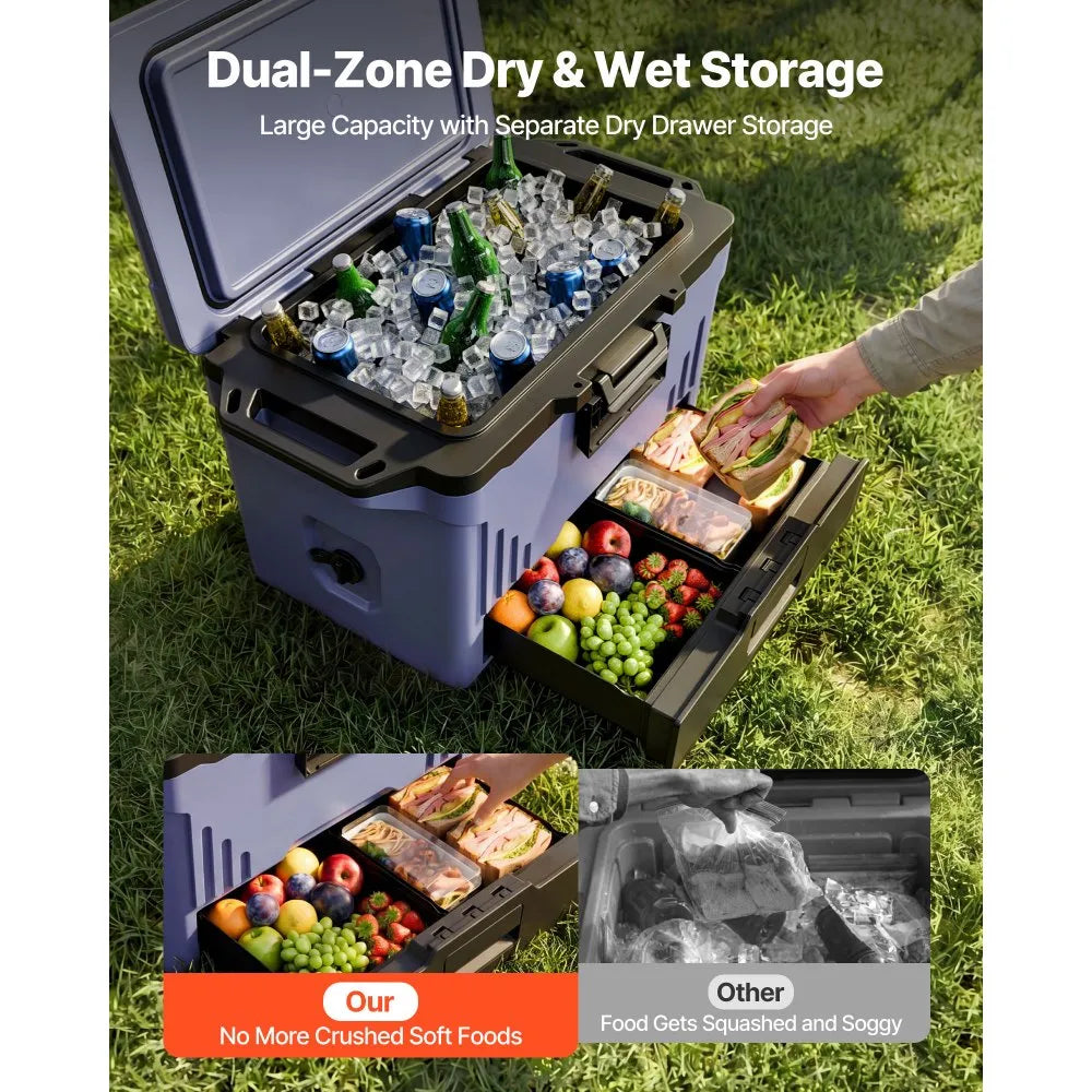 VEVOR Hard Cooler, 50QT Portable Cooler, Leak-Resistant Coolbox Keeps Contents Cool for 48 Hours, Insulated Chests with Ice Retention and Heavy-Duty Handle, Ultra-Light for Camping, Concerts, Sports