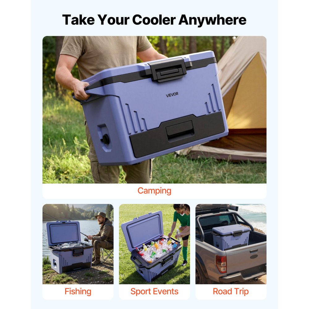VEVOR Hard Cooler, 50QT Portable Cooler, Leak-Resistant Coolbox Keeps Contents Cool for 48 Hours, Insulated Chests with Ice Retention and Heavy-Duty Handle, Ultra-Light for Camping, Concerts, Sports