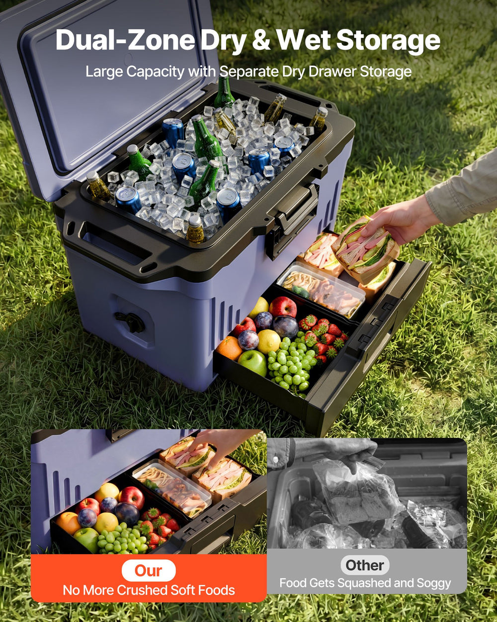 VEVOR Hard Cooler, 50QT Portable Cooler, Leak-Resistant Coolbox Keeps Contents Cool for 48 Hours, Insulated Chests with Ice Retention and Heavy-Duty Handle, Ultra-Light for Camping, Concerts, Sports
