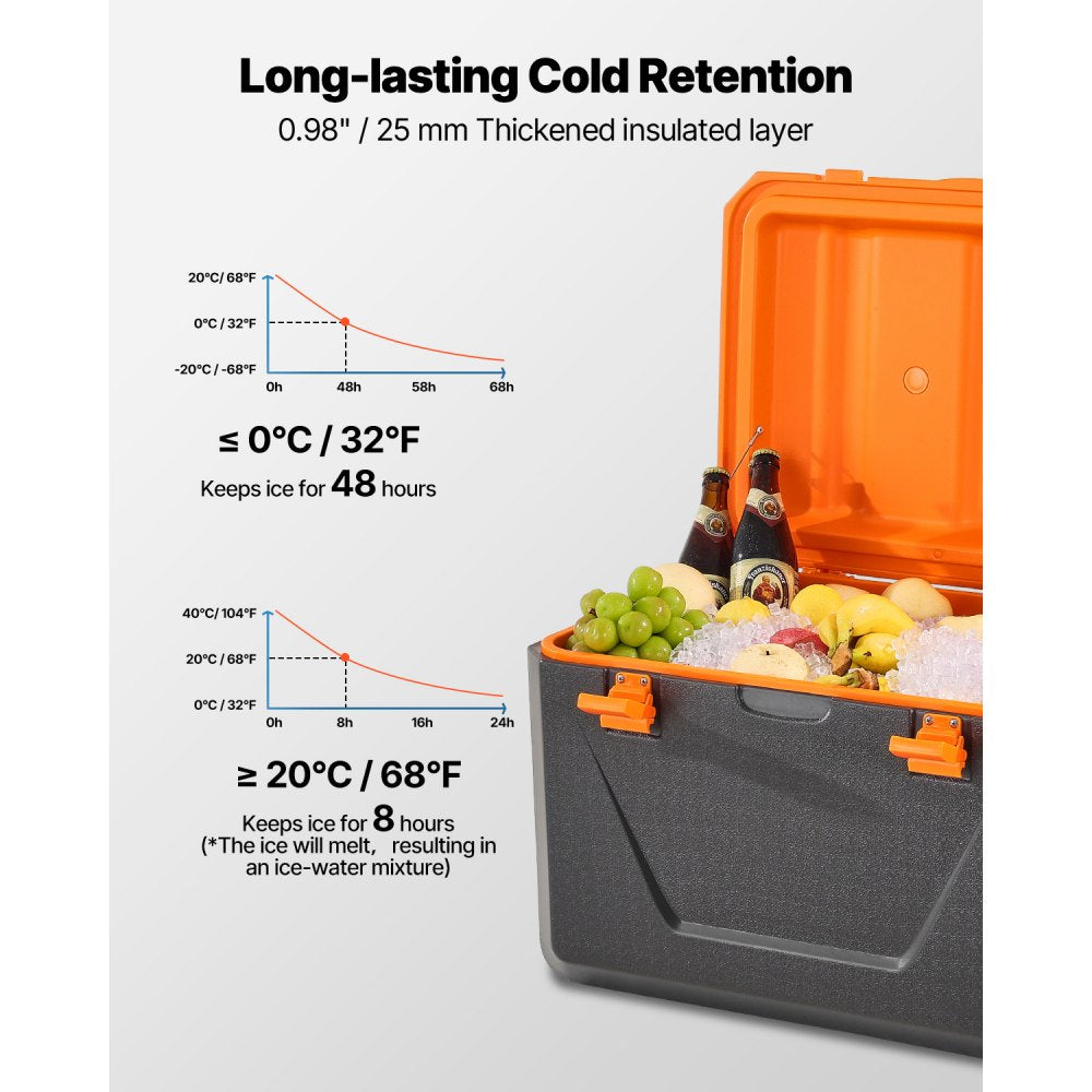 VEVOR Portable Cooler, 63 QT Hard Cooler with Ice Retention, Heavy-Duty Handles and Cup Holder, Lightweight Rigid Material Insulated Portable Cooler, Suitable for Family Picnics and Long Trips