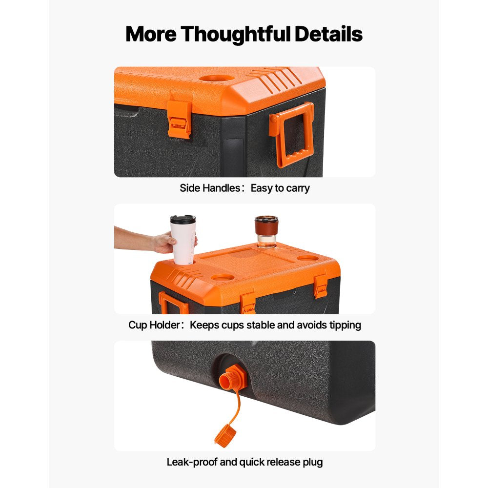 VEVOR Portable Cooler, 63 QT Hard Cooler with Ice Retention, Heavy-Duty Handles and Cup Holder, Lightweight Rigid Material Insulated Portable Cooler, Suitable for Family Picnics and Long Trips
