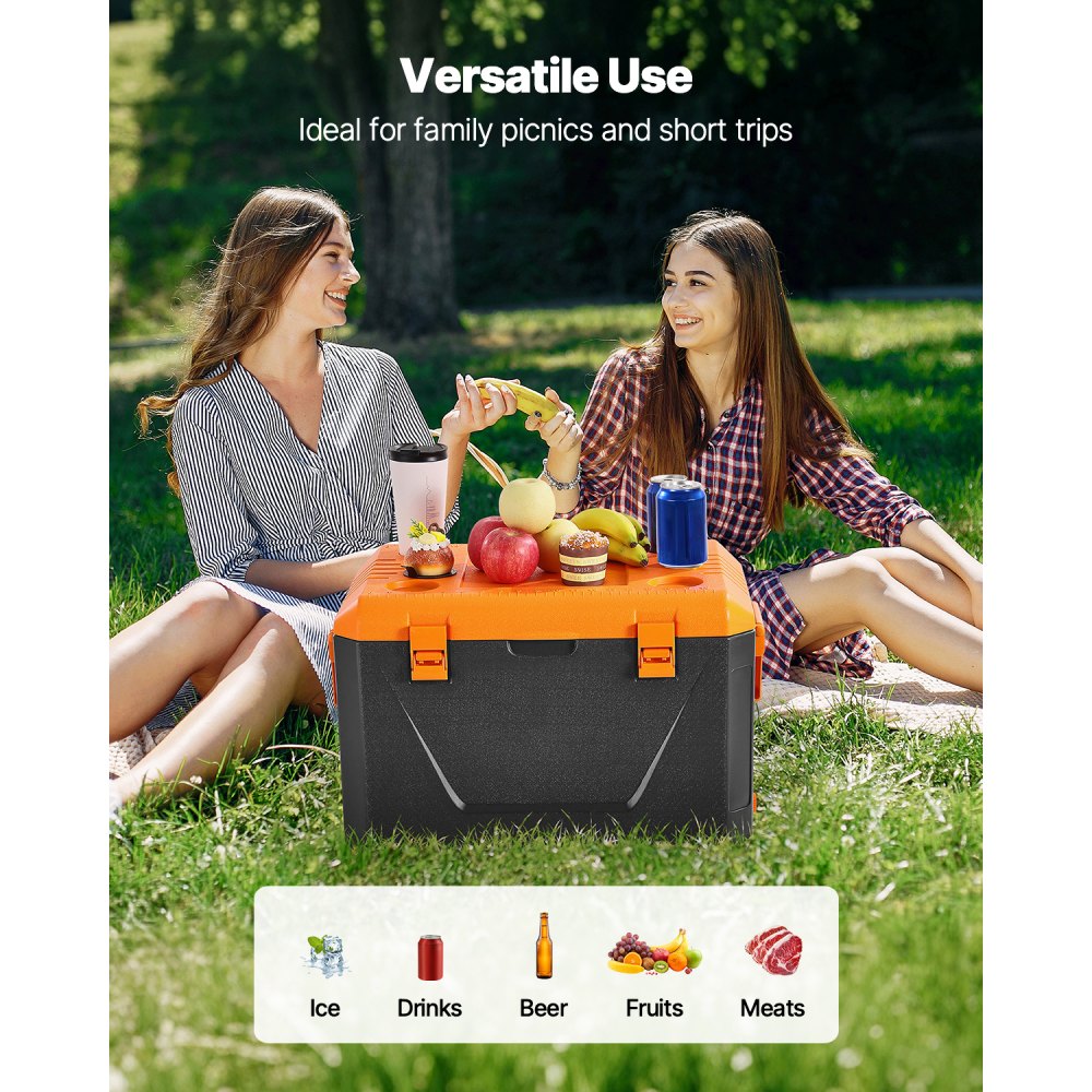 VEVOR Portable Cooler, 63 QT Hard Cooler with Ice Retention, Heavy-Duty Handles and Cup Holder, Lightweight Rigid Material Insulated Portable Cooler, Suitable for Family Picnics and Long Trips