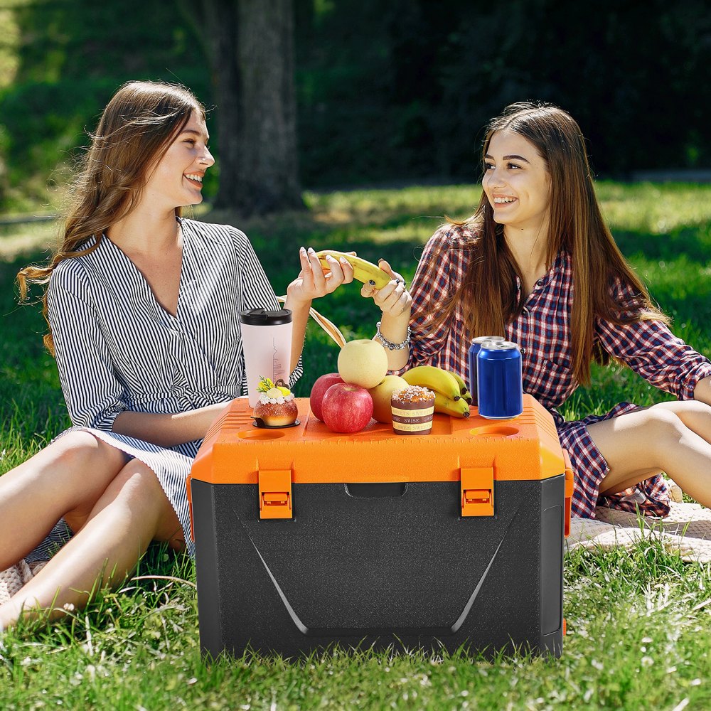 VEVOR Portable Cooler, 63 QT Hard Cooler with Ice Retention, Heavy-Duty Handles and Cup Holder, Lightweight Rigid Material Insulated Portable Cooler, Suitable for Family Picnics and Long Trips