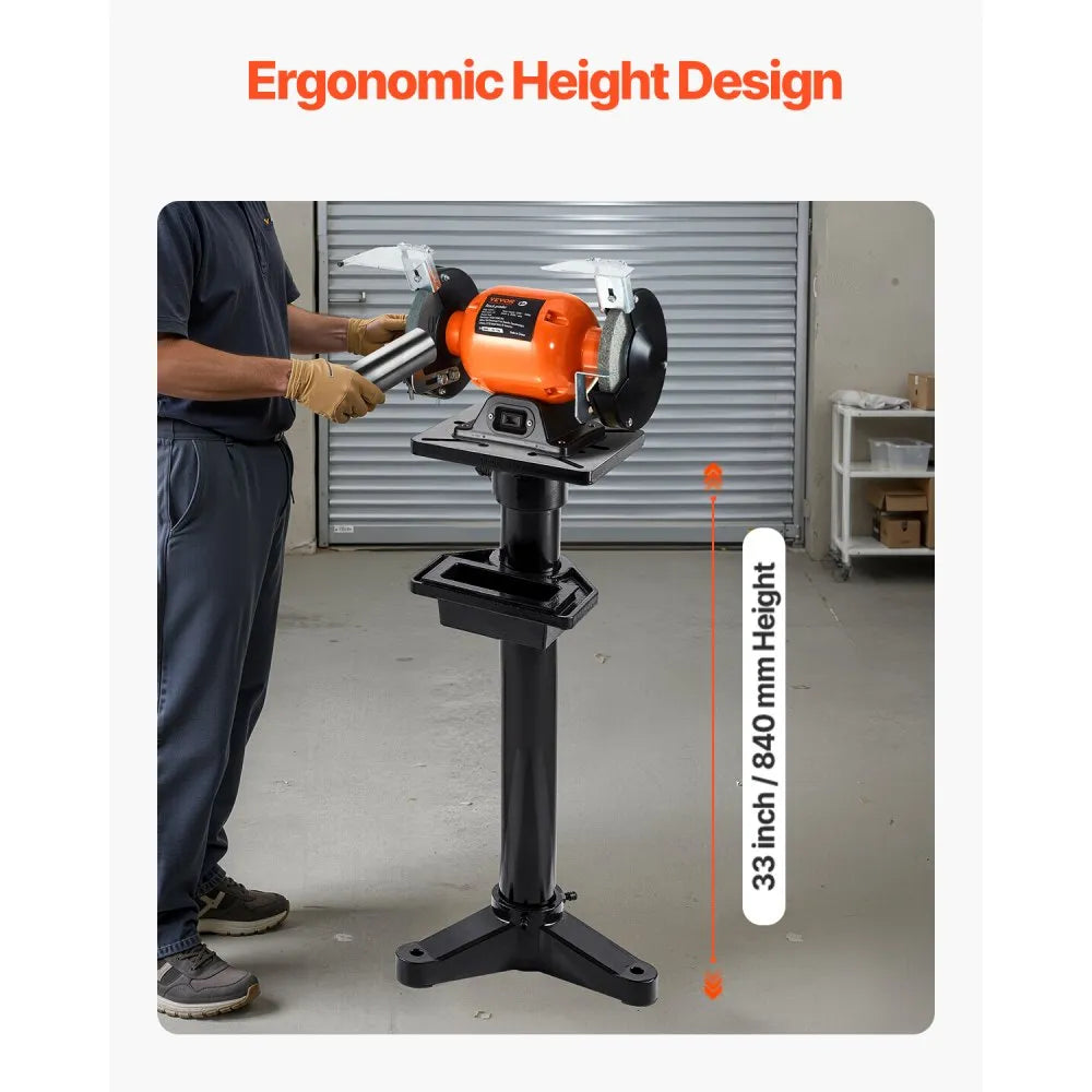 VEVOR Bench Grinder Stand, Heavy-Duty Bench Grinder and Vise Floor Pedestal with 10.6" x 10.6" Mounting Plate, Pre-Cut Mounting Slots & Water Pot, Compatible with Most Bench Grinders