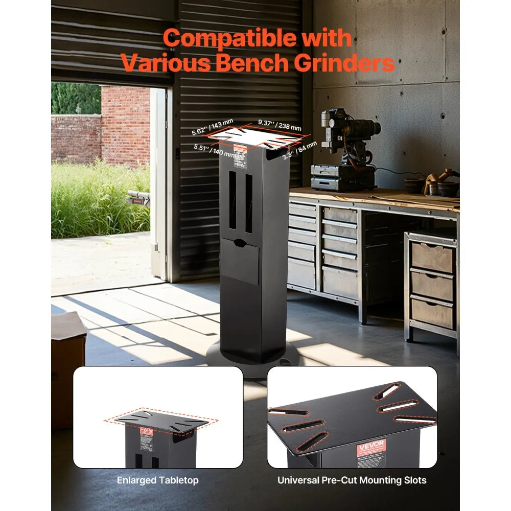 VEVOR Bench Grinder Stand, Heavy-Duty Bench Grinder and Vise Floor Pedestal with 11" x 6.7" Mounting Plate, Grinding Wheel Storage Compartments & Cast Iron Base, Compatible with Most Bench Grinders