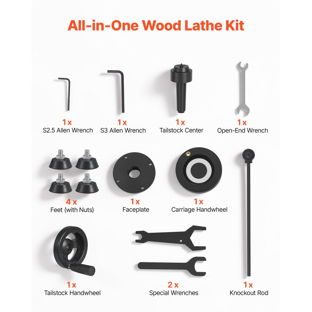 VEVOR Wood Lathe 1/2 HP 10" x 18" Benchtop Wood Lathe Machine 5 Speeds, 780/1320/1920/2640/3840 RPM, with Tool Rest, Wrenches, Feet, Heavy Duty, for Beginners DIY Enthusiasts Woodworking, Woodturning