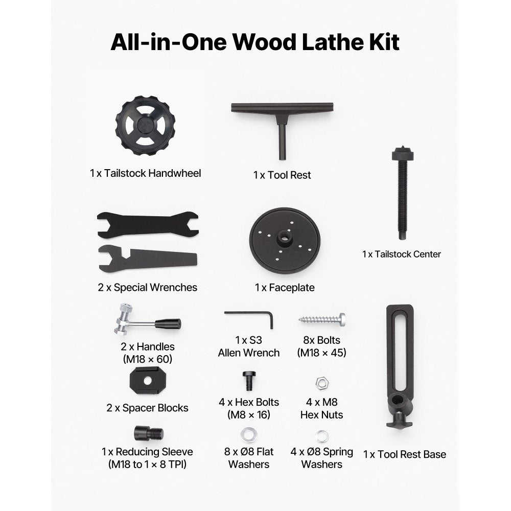 VEVOR Wood Lathe 1/2 HP 14" x 40" Benchtop Wood Lathe Machine 4 Speeds, 930/1500/2050/2500 RPM, with Tool Rest, Wrenches, Faceplate, Heavy Duty, for Beginner Professional Woodworking, Woodturning