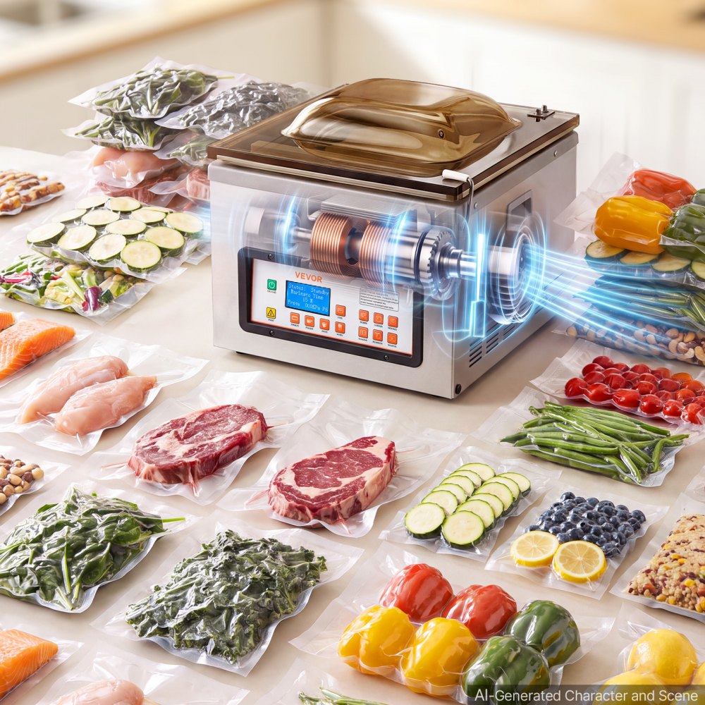VEVOR Chamber Vacuum Sealer 3.1 Gal Chamber 12" Seal Bar Packing Machine, for Home Kitchen Use, 370W Commercial-Grade Oil Pump, Food Packaging Machine for Meats, Marinades, Mason Jar Kit & Sous Vide