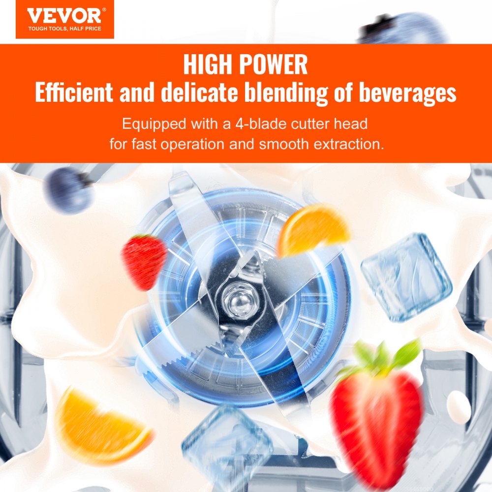 VEVOR Professional Blender, Commercial Countertop Blenders, 68 oz Plastic Jar Blender Combo, Stainless Steel 3 Functions Blender, for Frozen Drinks, Shakes, Smoothies, Peree, and Crush Ice, Black