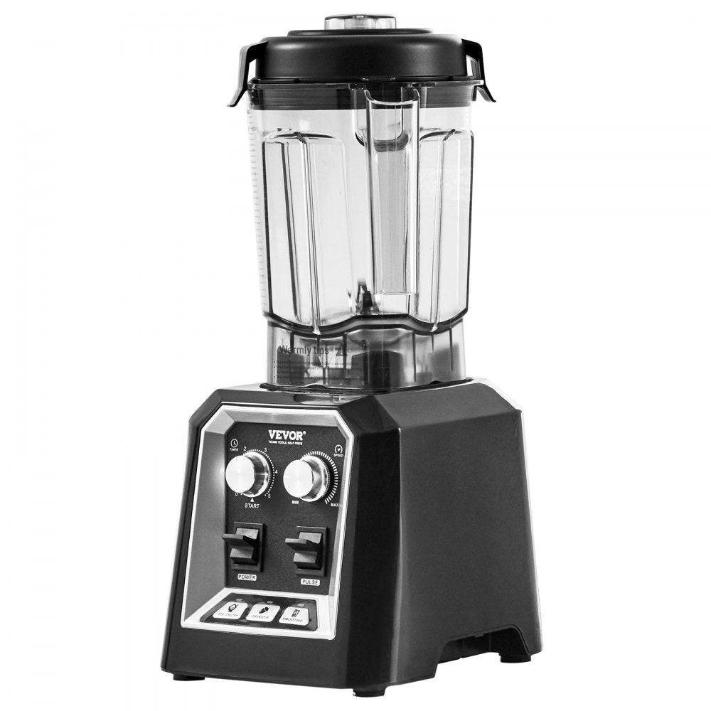 VEVOR Professional Blender, Commercial Countertop Blenders, 68 oz Plastic Jar Blender Combo, Stainless Steel 3 Functions Blender, for Frozen Drinks, Shakes, Smoothies, Peree, and Crush Ice, Black